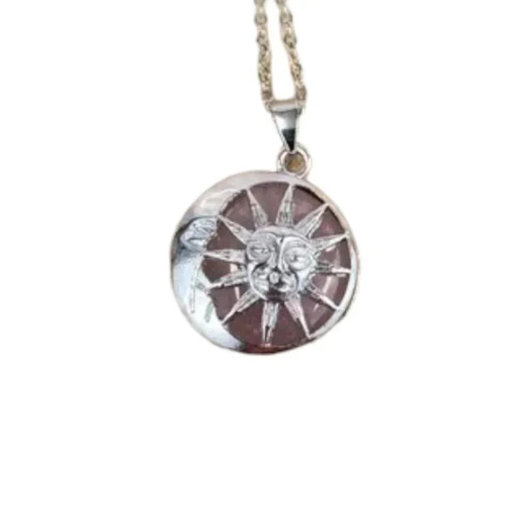 Rose Quartz Sun and Moon Pendant Necklace - Picture 3 of 8